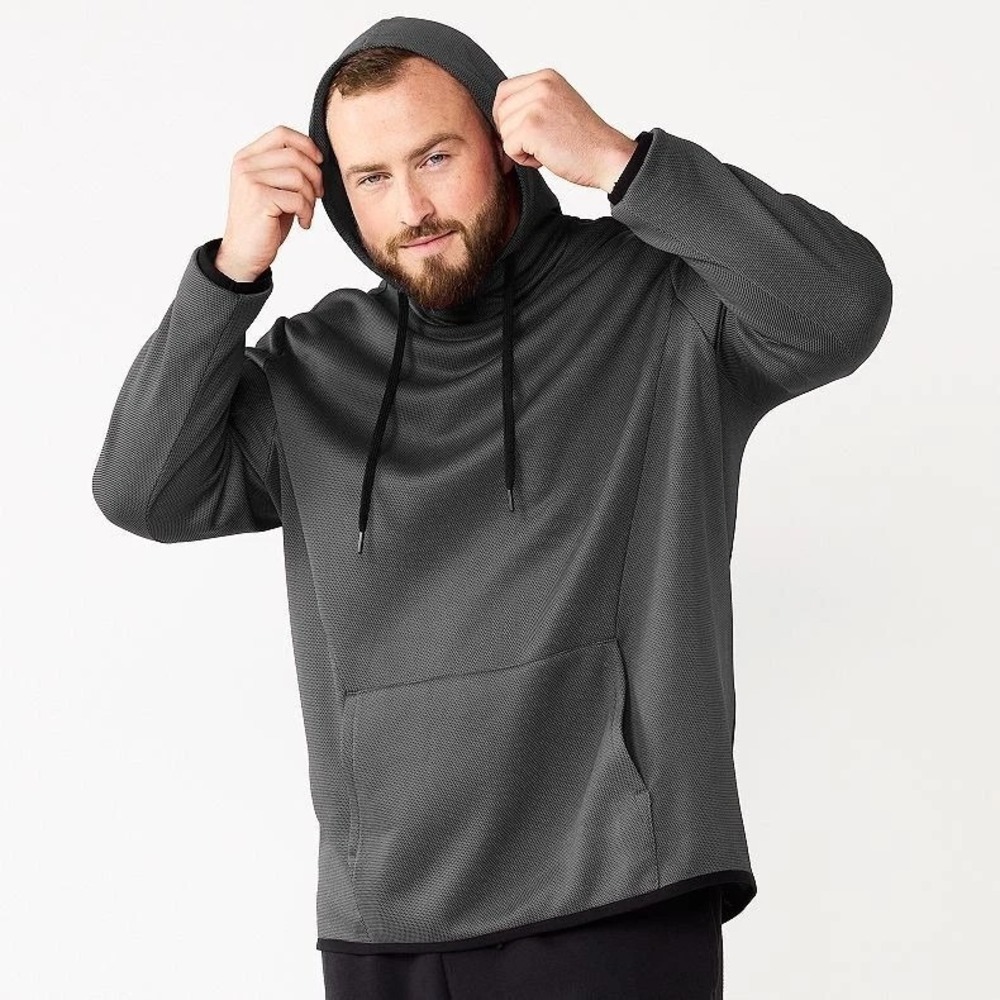Tek Gear Hoodie Men XL Black Hawk Gray Textured Fleece Lined Pullover
